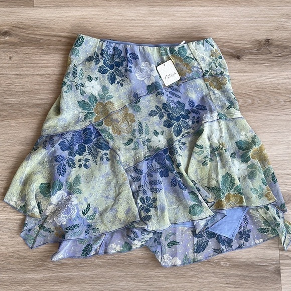 Free people Milly Asymmetrical Mini Skirt women’s sizes xs and large blue combo - Picture 2 of 7